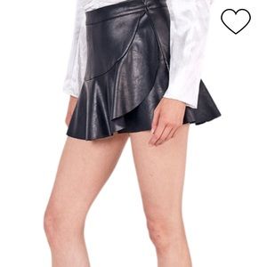 Black Leather Ruffle Skort